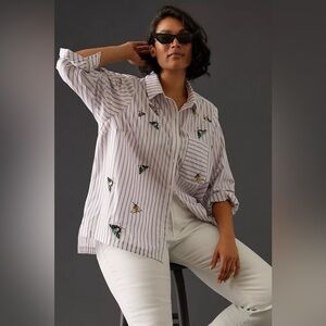 Anthropologie Maeve Embroidered Slim Buttondown